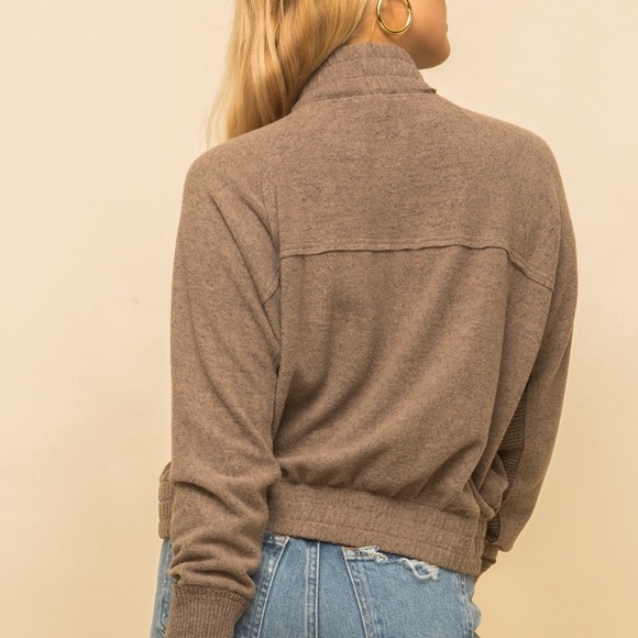 tan soft brushed zipper jacket - Picture 2 of 7